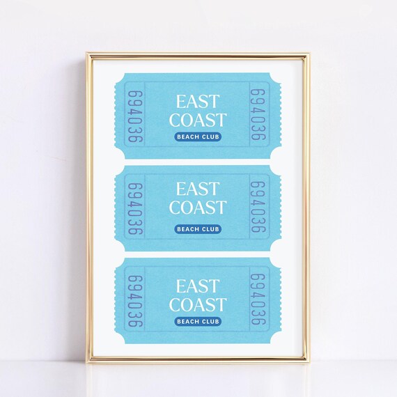 East Coast Beach Club Vintage Ticket Stub Coastal Summer Poster