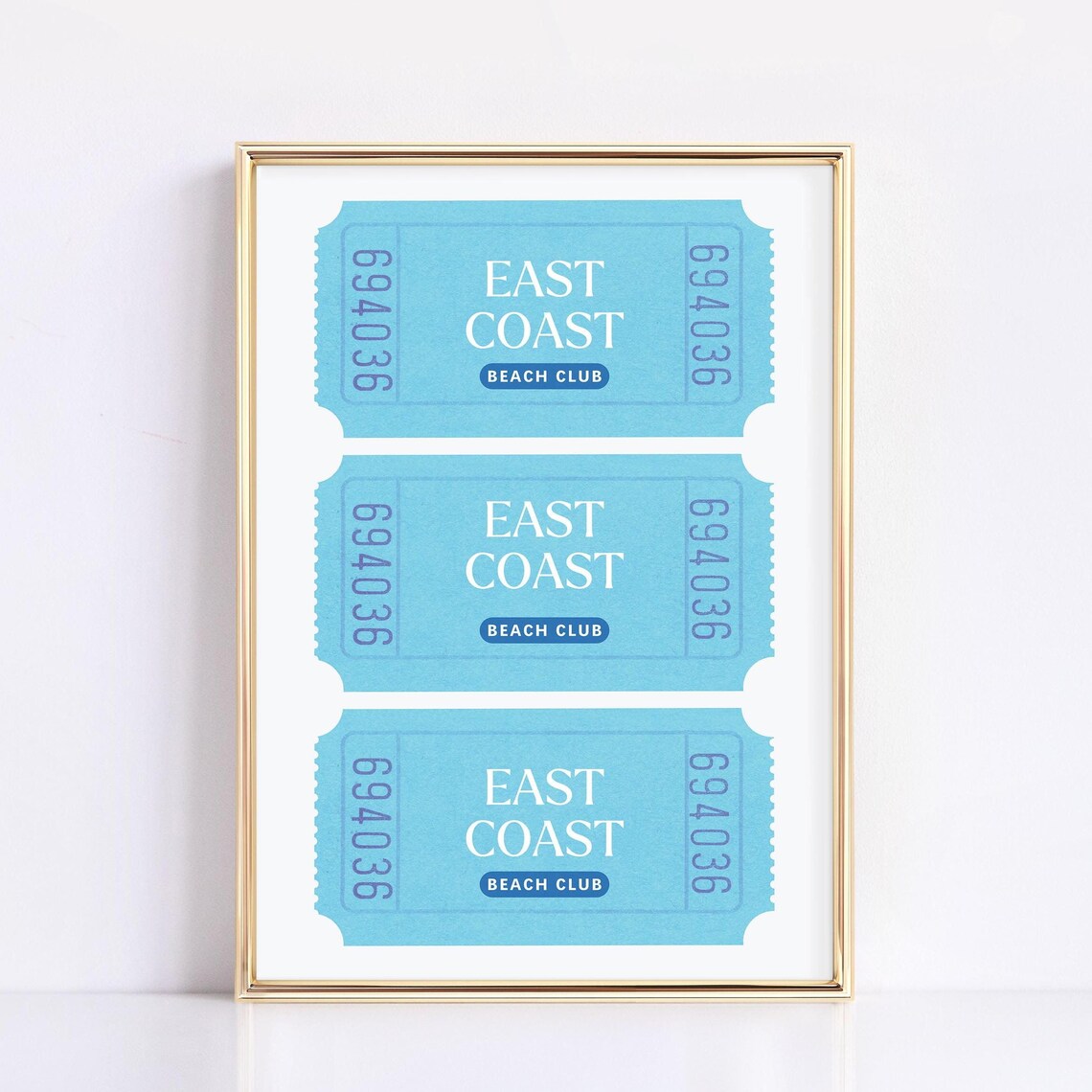 East Coast Beach Club Vintage Ticket Stub Coastal Summer Poster