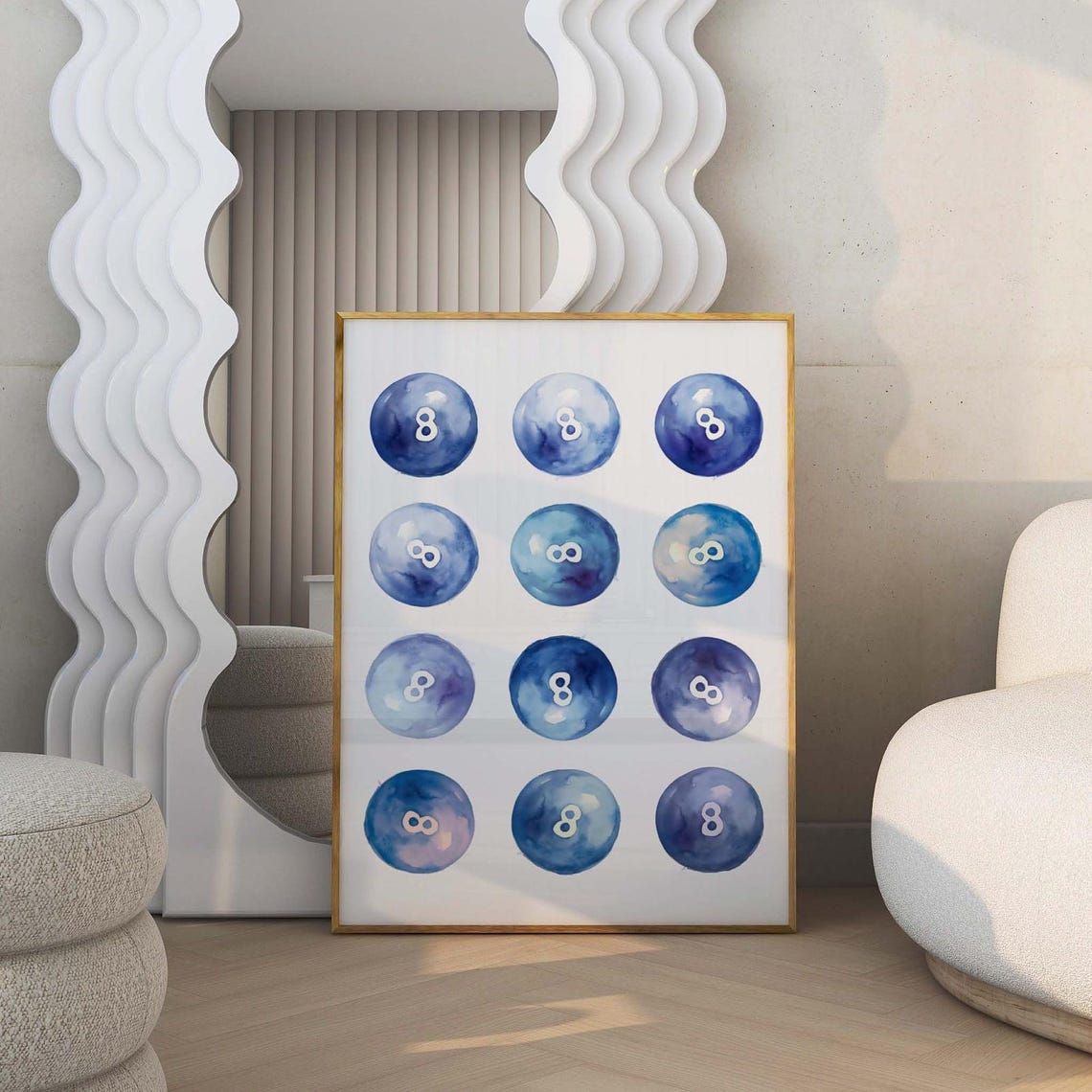 Blue Watercolor Magic 8 Ball Preppy Aesthetic Dorm Room Poster