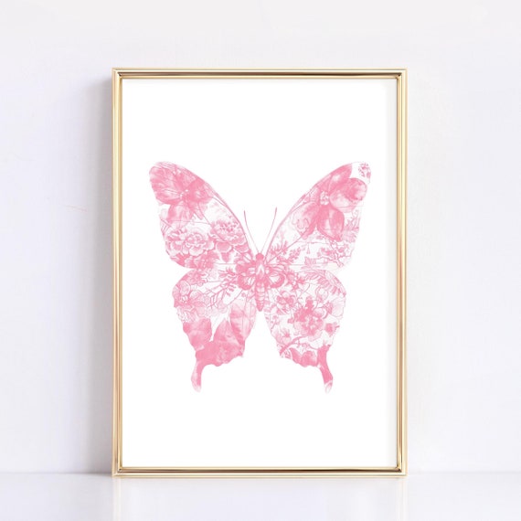 Pink Butterfly Coquette Wall Art Pastel Girl Nursery Decor Aesthetic Home Decor Whimsical Home Decor Girly Poster Vintage Nursery Preppy Art