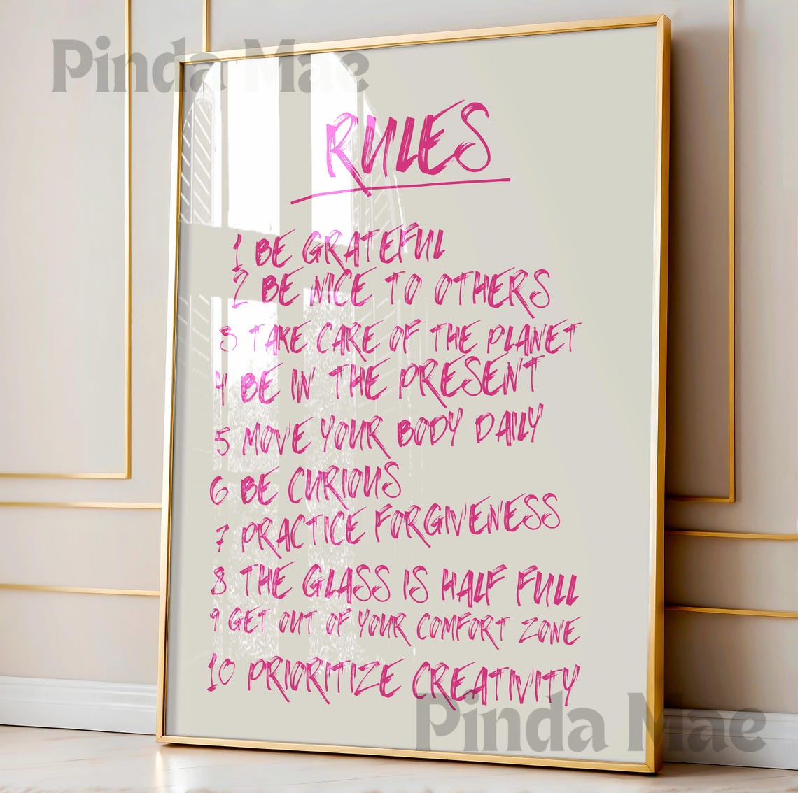 Pink Rules To Live By Handwritten Quote Wall Decor Motivational Poster