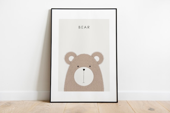 Friendly Bear Face Nursery Decor Stippled Brown Teddy Poster