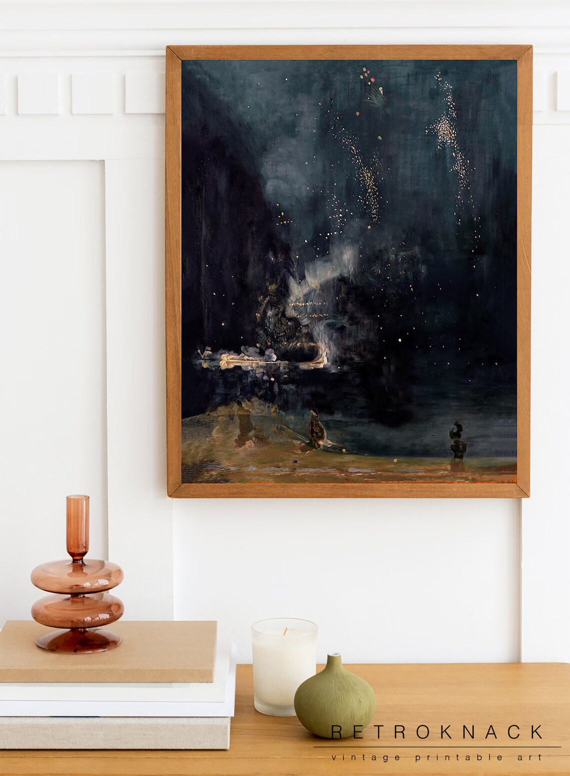 Antique Starry Night Nocturne Oil Painting Dark Moody Seascape Print - Image 3