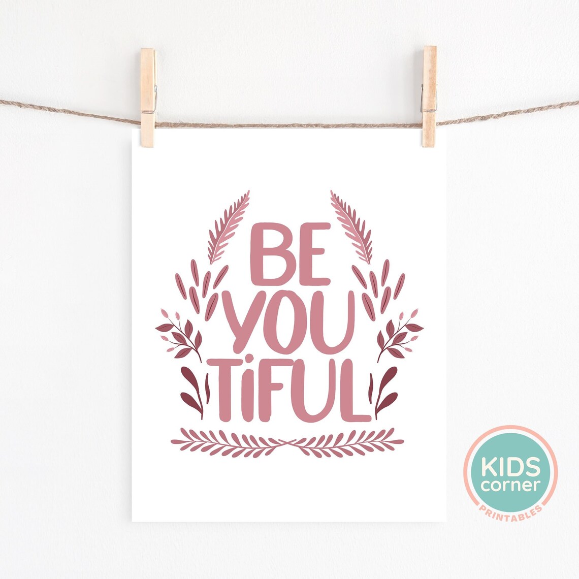 Be YOUtiful Floral Self Love Kids Watercolor Affirmation Poster - Image 2