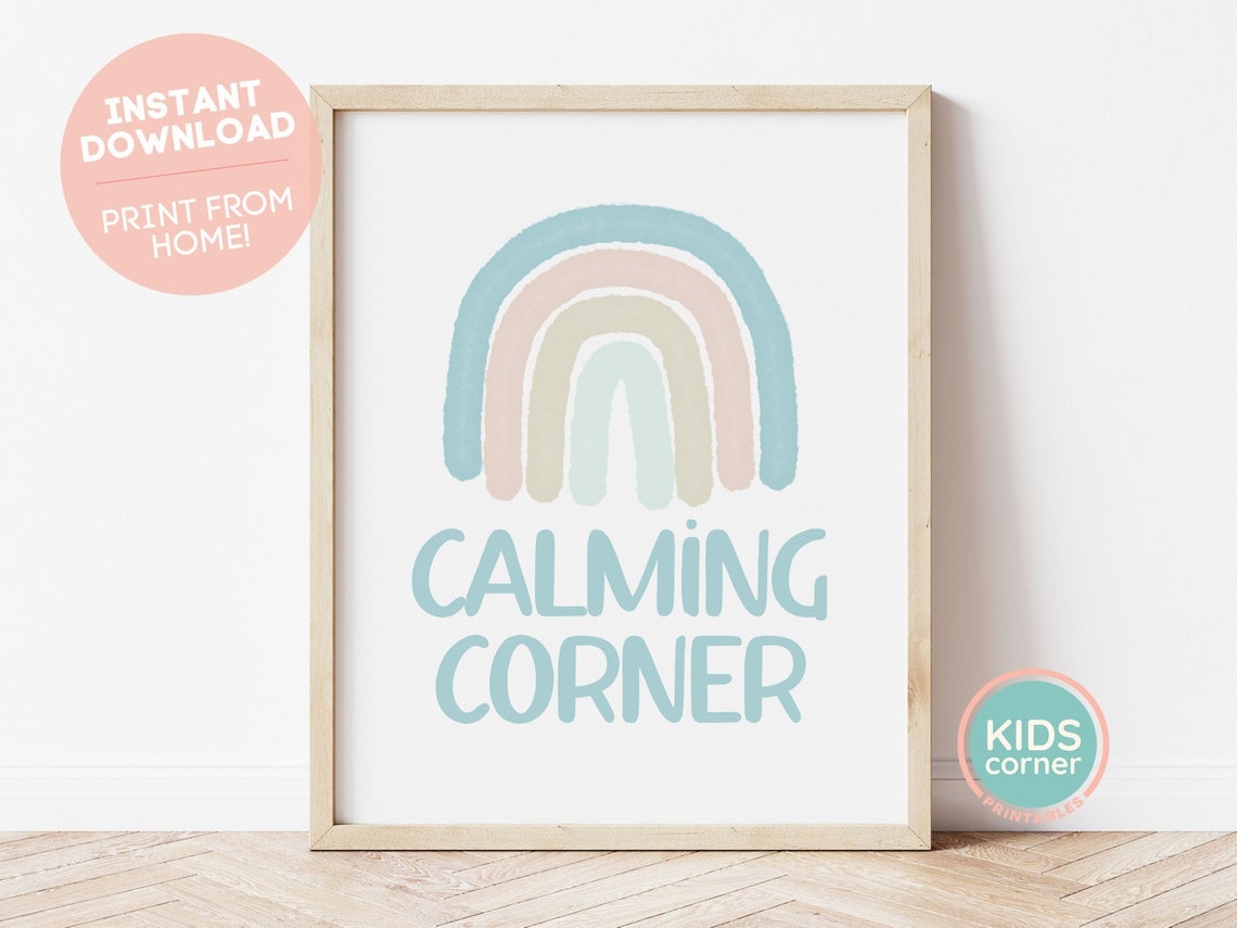 Calming Corner Sign Poster Pastel Rainbow Classroom Nursery Art