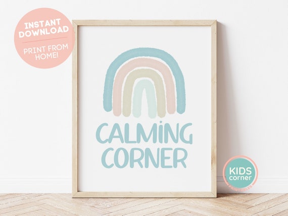 Calming Corner Rainbow Print Boho Colors Quote Classroom Wall Art Nursery Kids Playroom