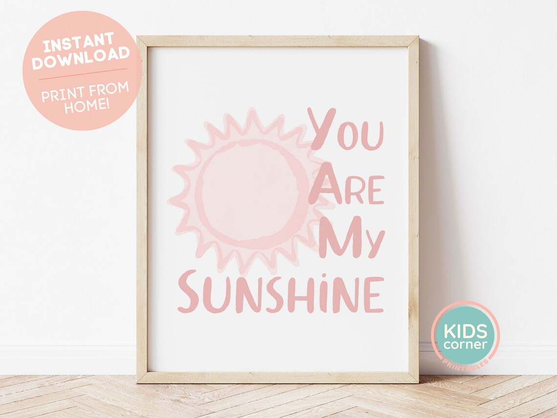 You Are My Sunshine Blush Pink Watercolor Sun Nursery Kids Poster