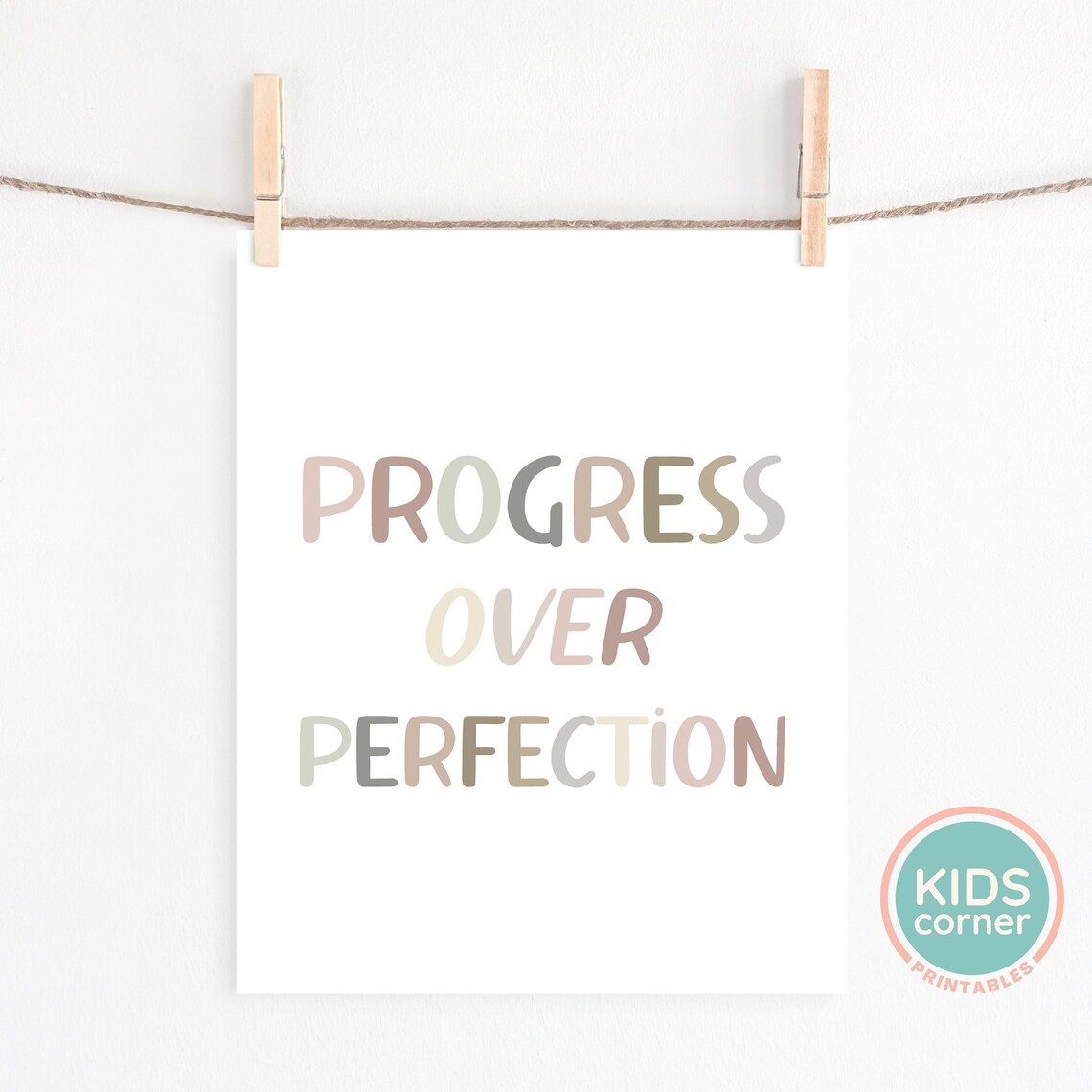 Progress Over Perfection Earthy Neutral Lettering Quote Art Poster - Image 2