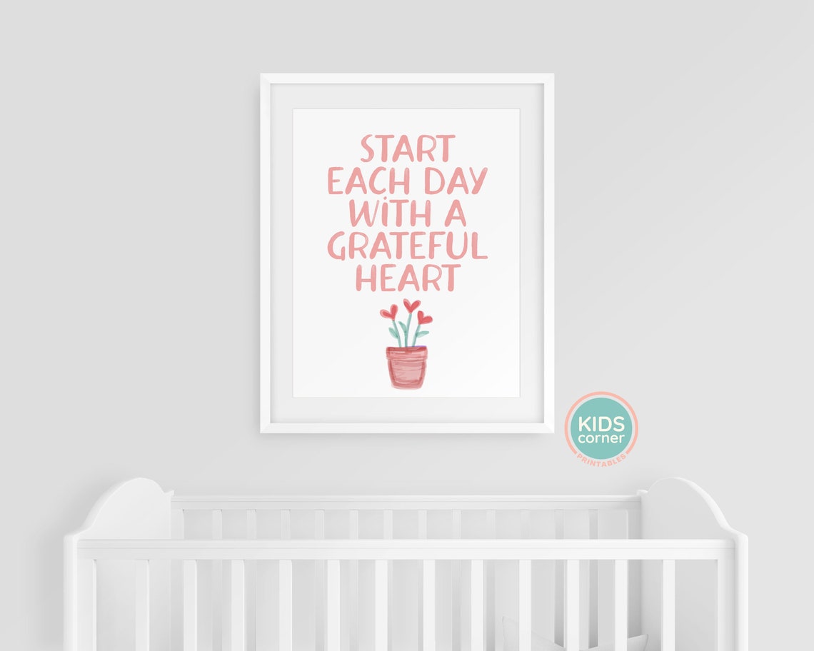 Start Each Day With A Grateful Heart Flower Pot Quote Poster - Image 3