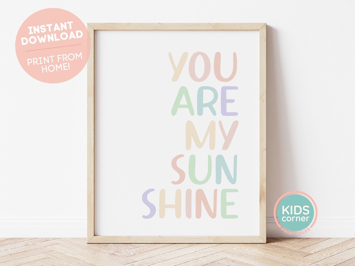 You Are My Sunshine Pastel Rainbow Lettering Kids Nursery Poster
