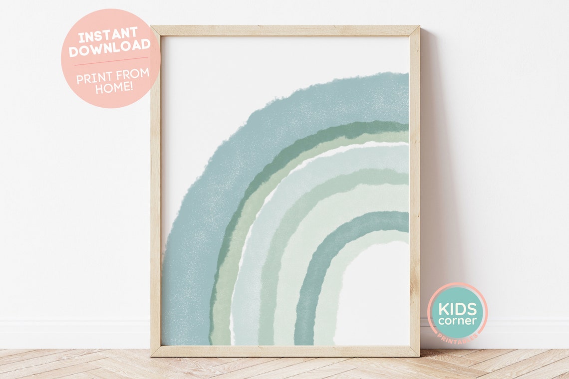 Teal Watercolor Rainbow Arc Abstract Kids Nursery Decor Poster