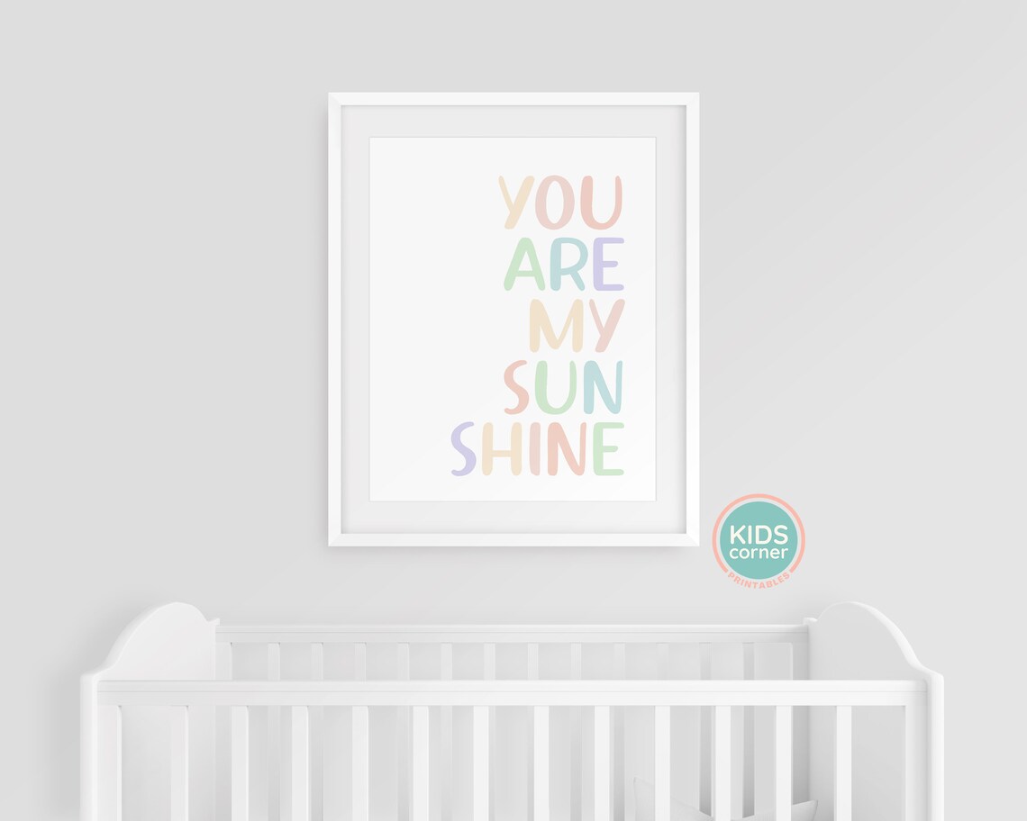 You Are My Sunshine Pastel Rainbow Lettering Kids Nursery Poster - Image 3