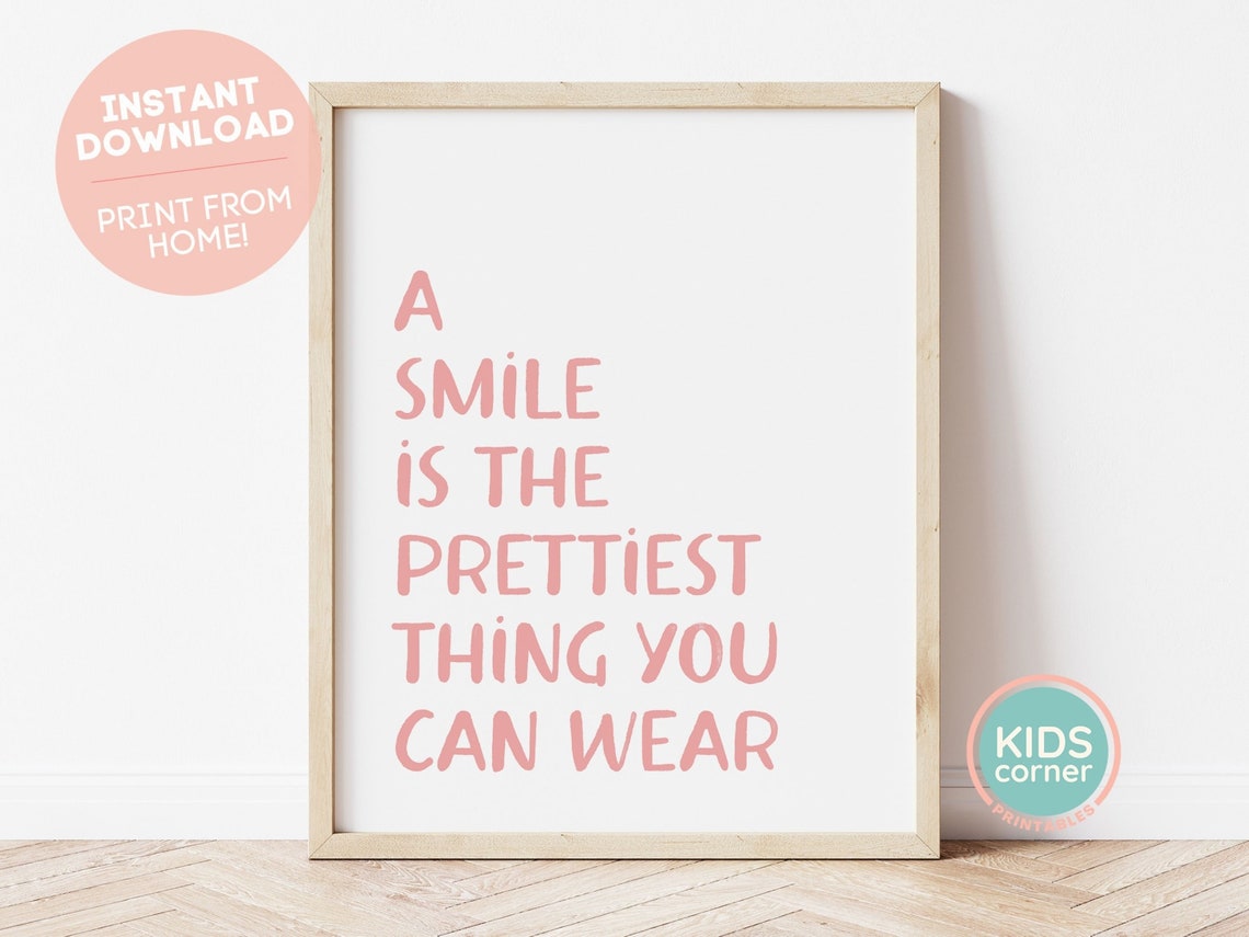 A Smile Is The Prettiest Thing You Can Wear Pink Lettering Poster