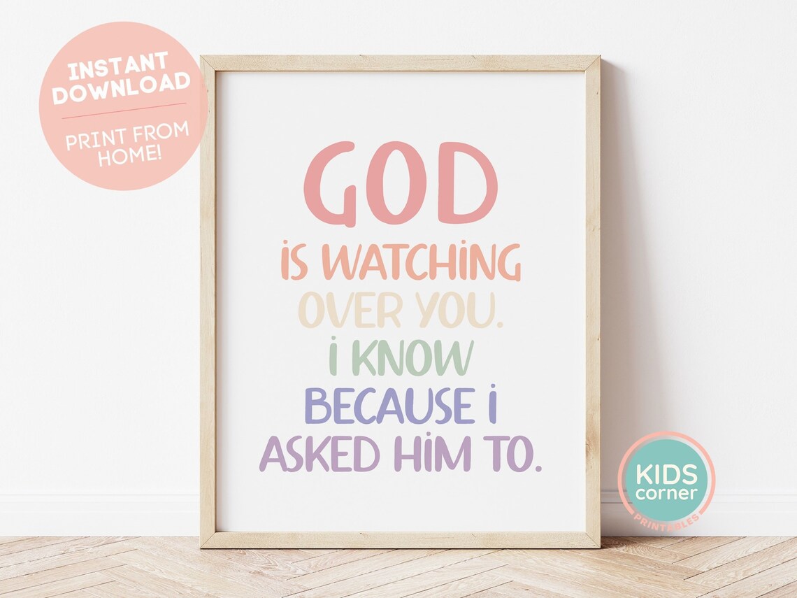 God Is Watching Over You Nursery Room Art Print