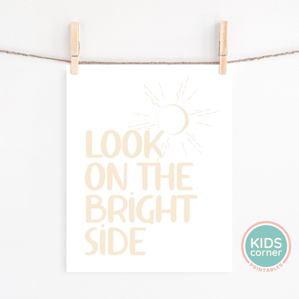 Look On The Bright Side Beige Sun Neutral Quote Poster for Kids - Image 2