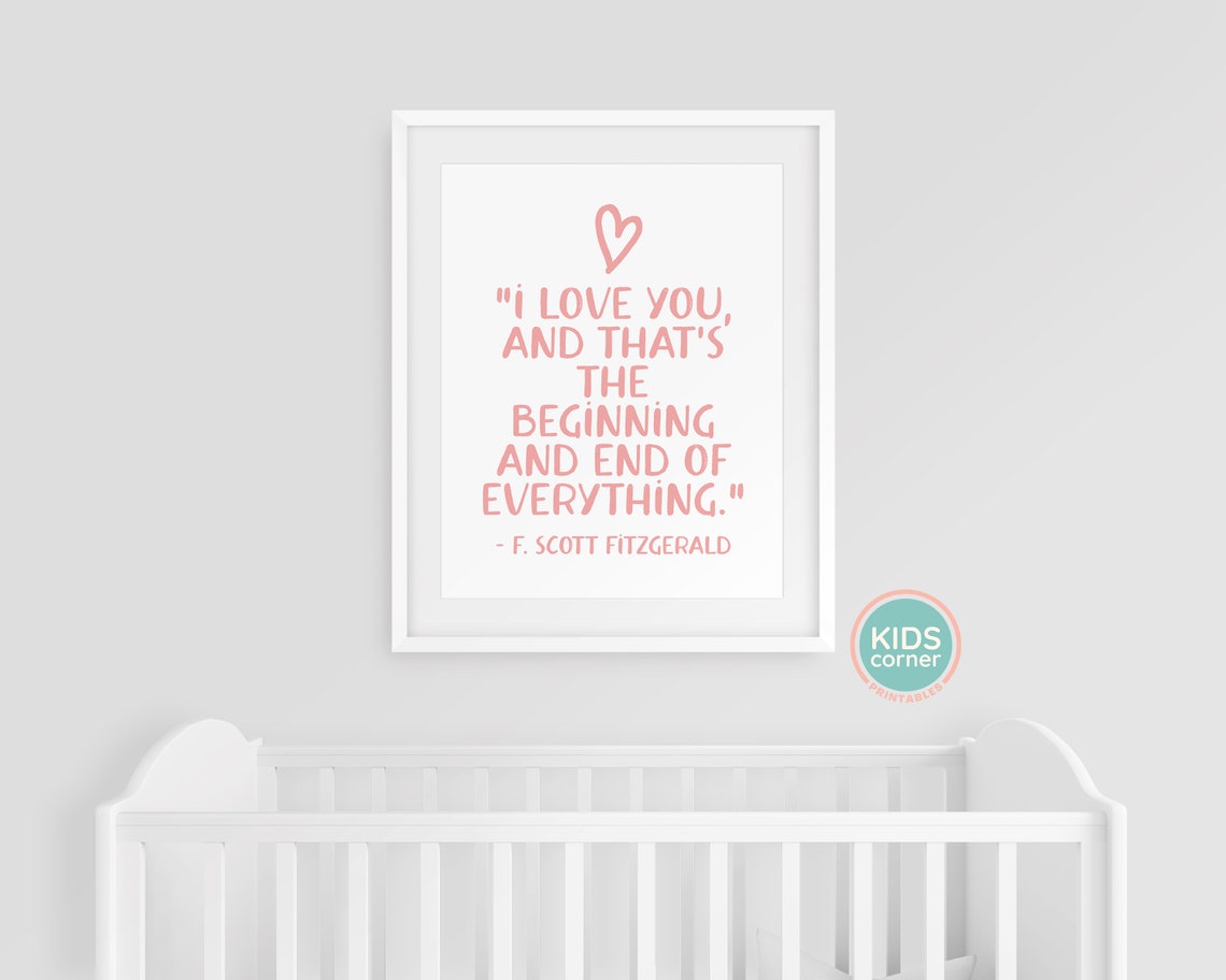 F. Scott Fitzgerald Love Quote Poster Pink Heart Nursery Decor - Image 3