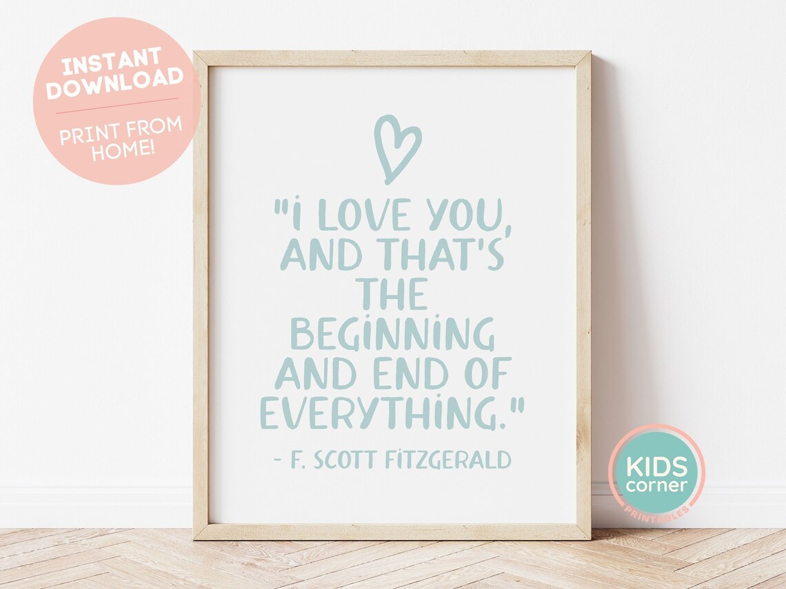 F. Scott Fitzgerald Love Quote Poster Teal Heart Nursery Decor