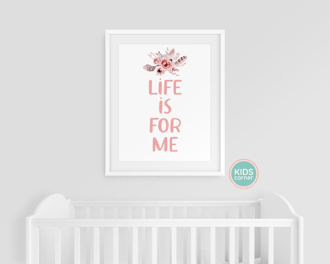 Life Is for Me Pink Botanical Quote Poster with Feather Florals - Image 3