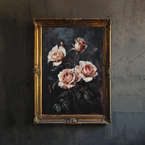 Gothic Blooming Roses Vintage Botanical Art Print