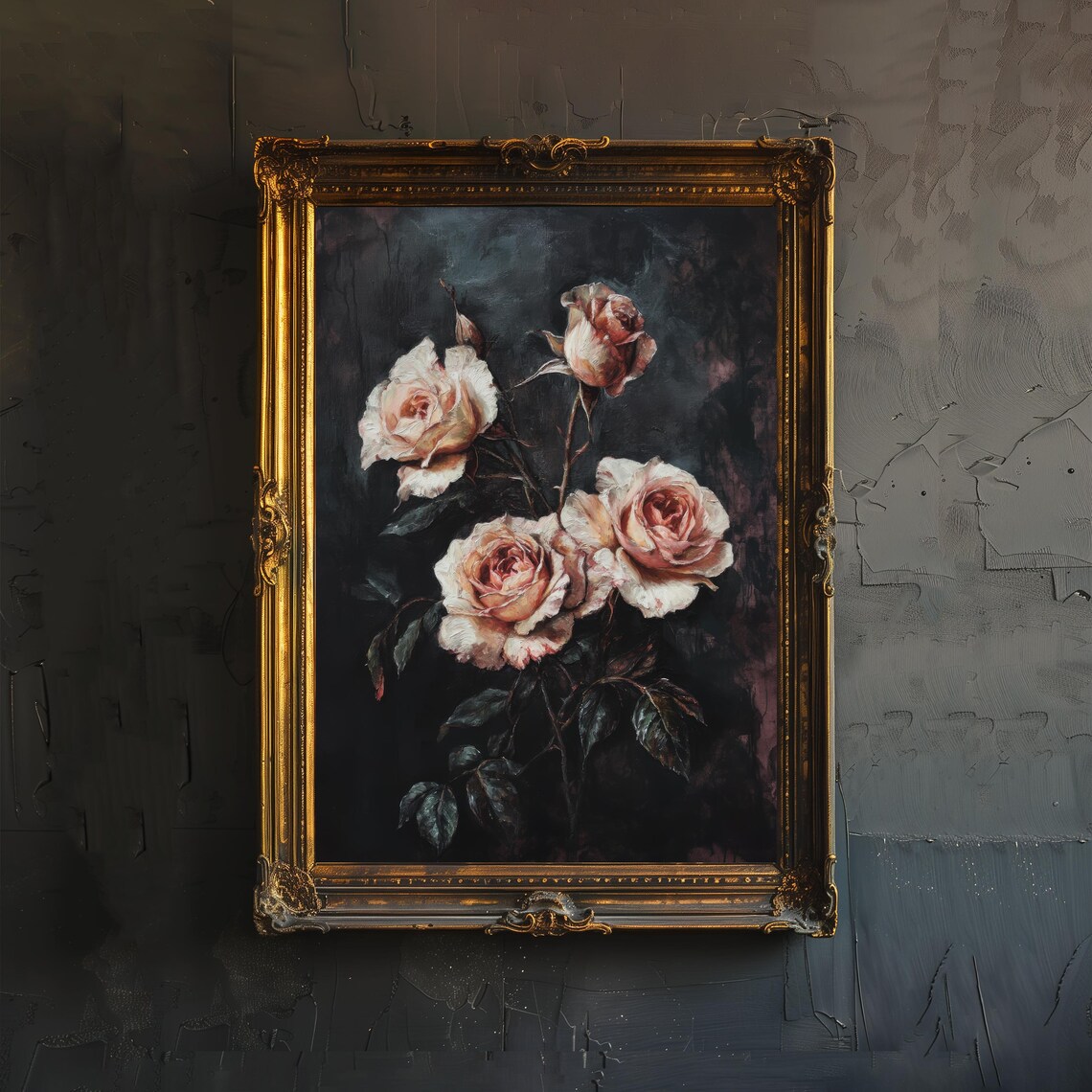 Gothic Blooming Roses Vintage Botanical Art Print