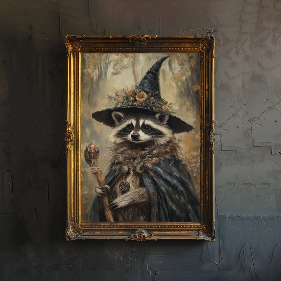 Raccoon Witch Poster, Whimsical Fantasy Animal Art
