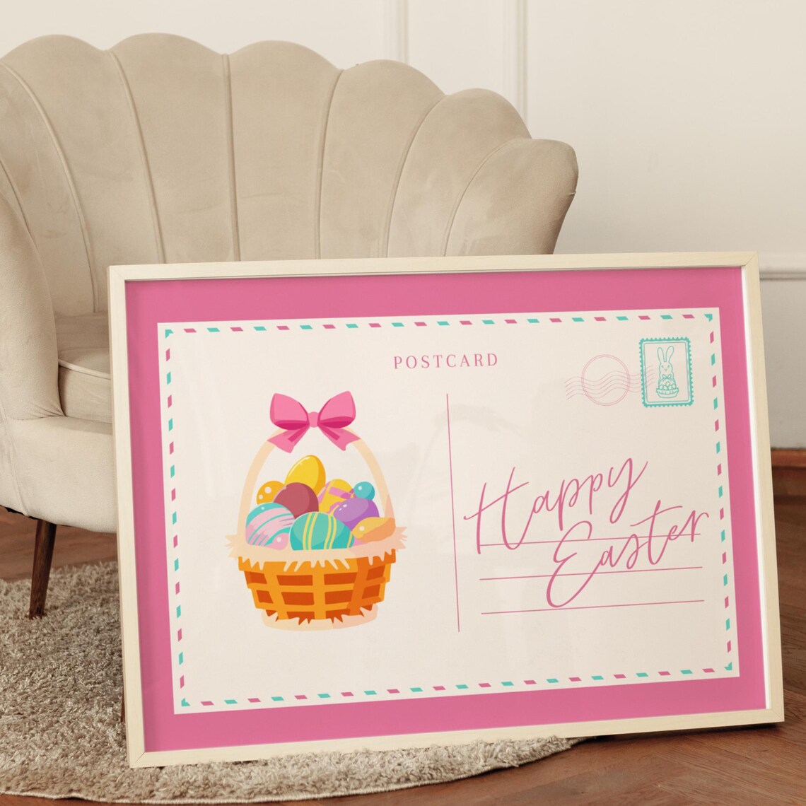 Happy Easter Postcard, Modern Holiday Typography