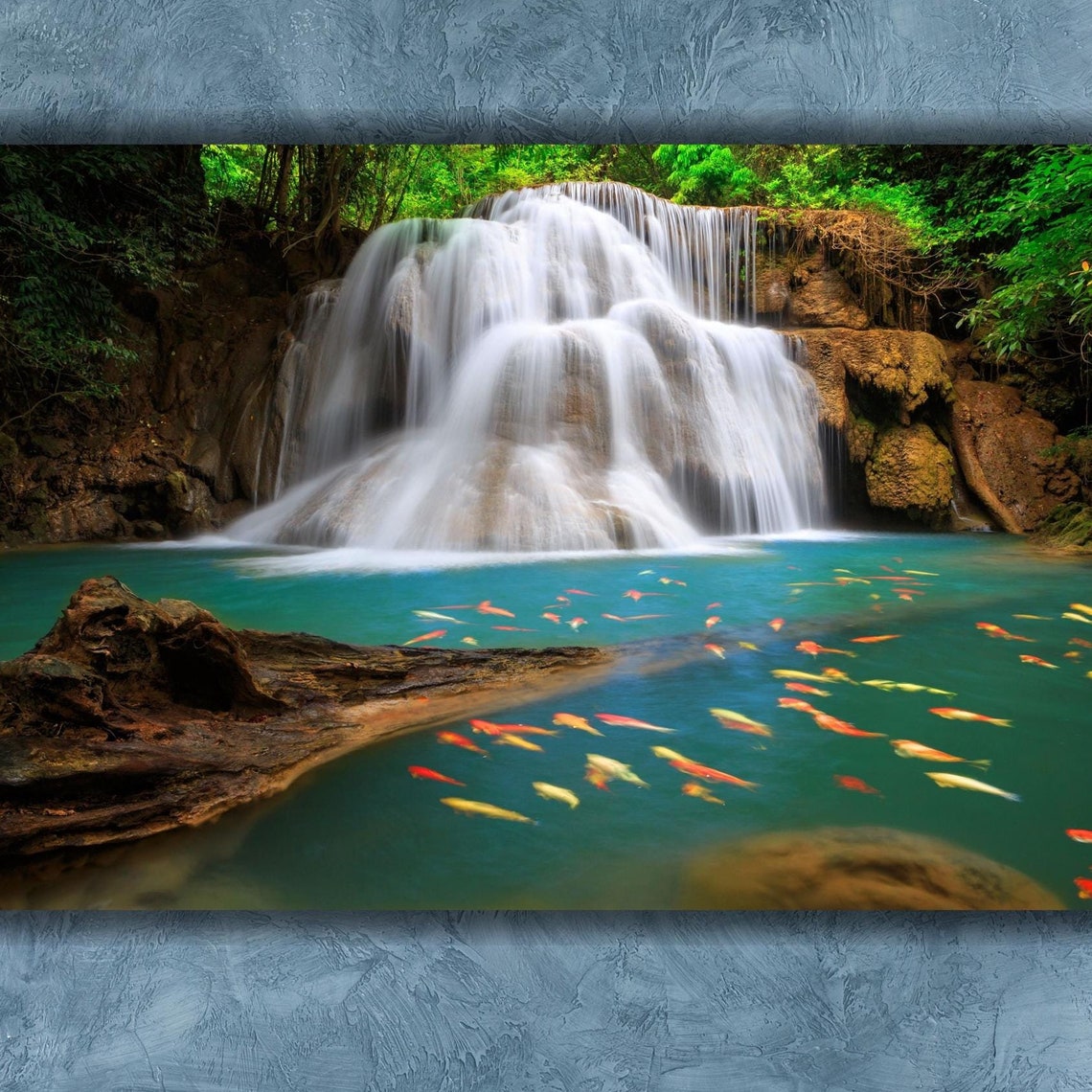 Tropical Waterfall Turquoise Pool Koi Fish Zen Nature Poster