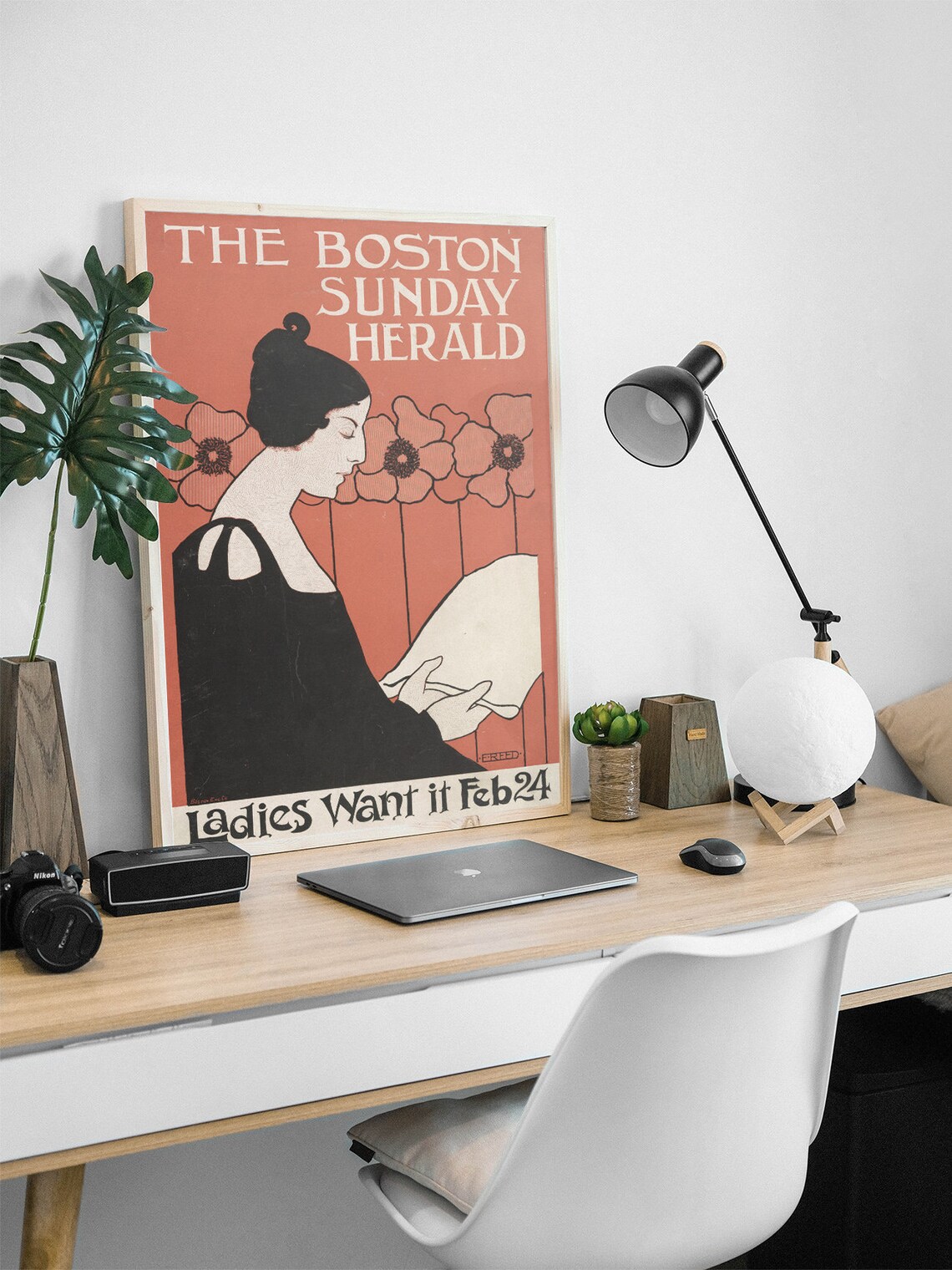 Boston Sunday Herald Ladies Art Nouveau Woman Reading Poster - Image 2