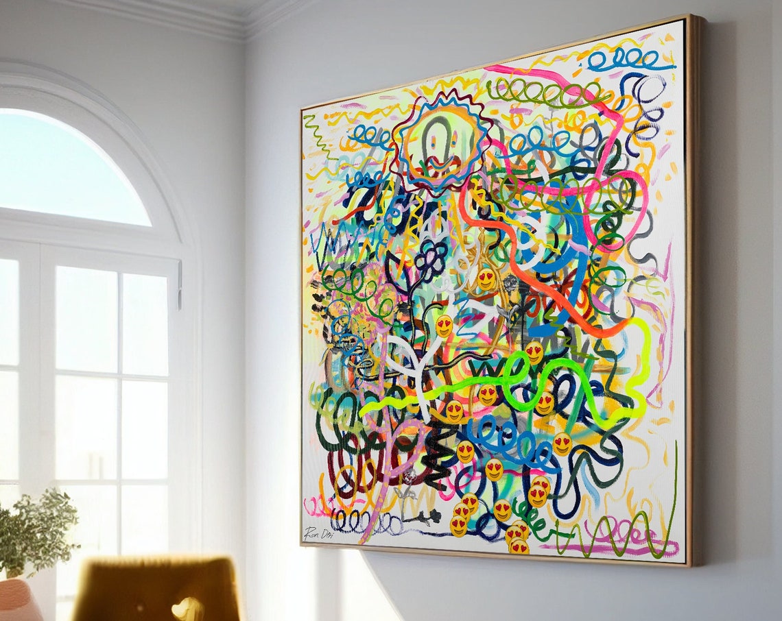 Neon Squiggles And Smiley Faces Pop Art Painting By Ron Deri Poster - Image 2