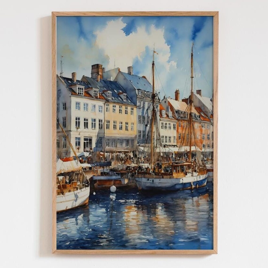 Copenhagen Nyhavn Watercolor Travel Poster, Denmark