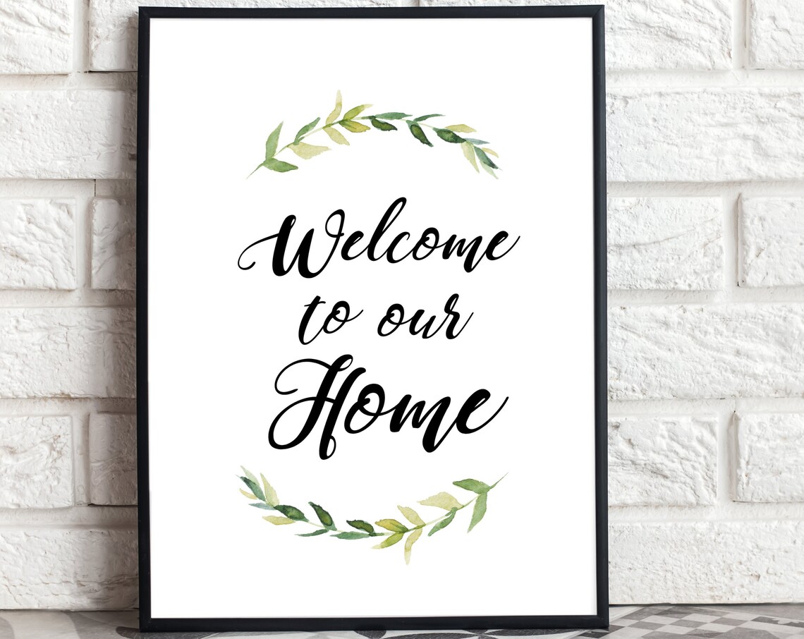 Welcome To Our Home Script Greenery Wreath Hallway Quote Poster - Image 3
