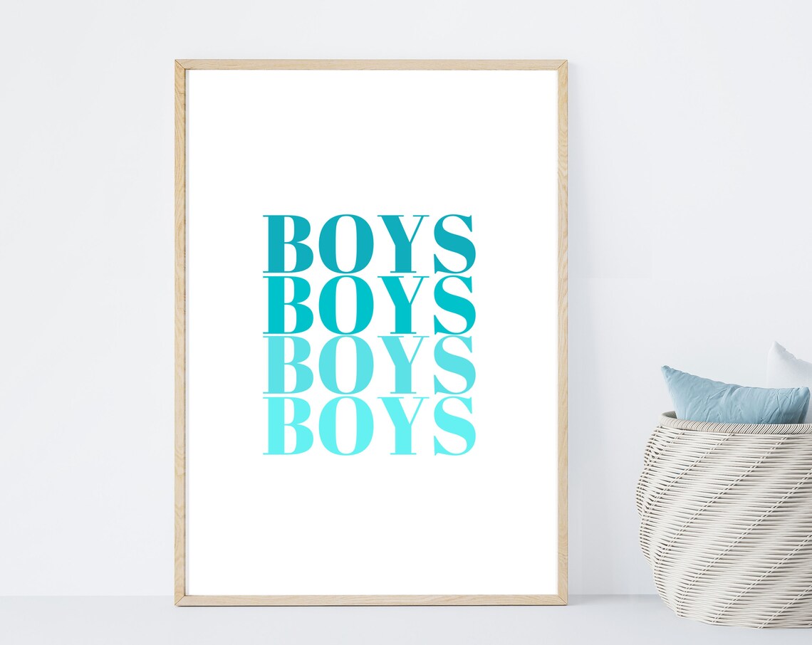 Boys Boys Boys Boys Teal Gradient Stacked Kids Typography Poster