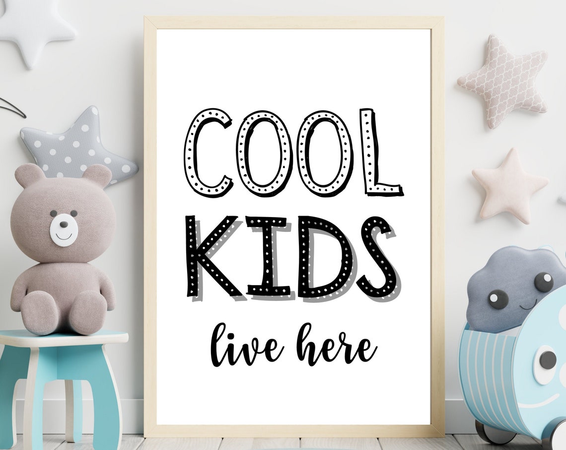 Cool Kids Live Here Playful Typography Nursery Kids Room Poster