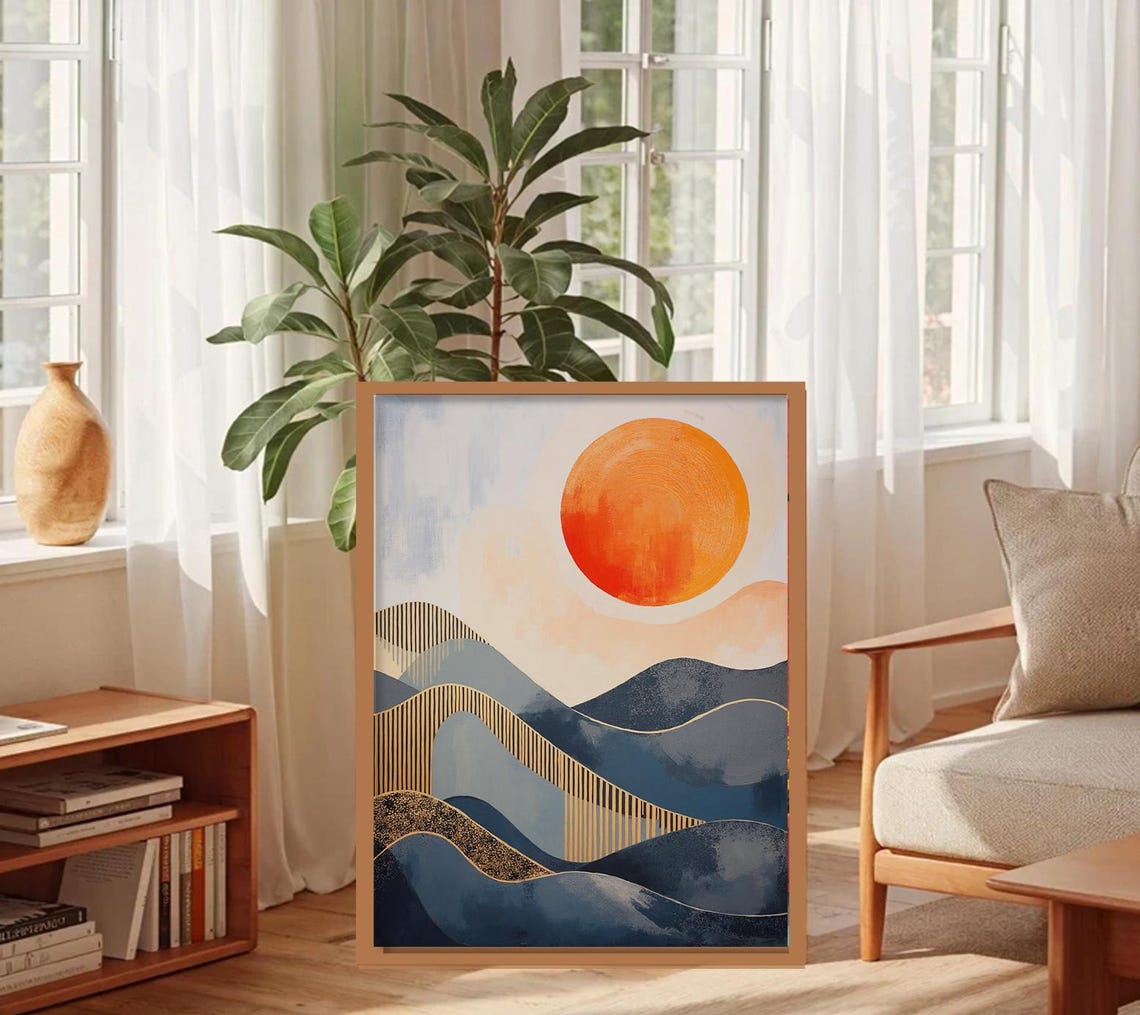 Sunset Boho Mountain And Water Landscape Art Print - Image 3