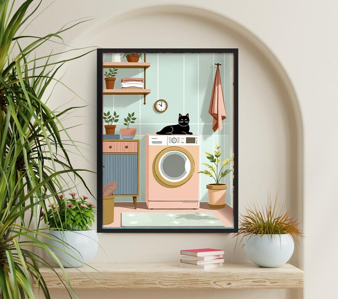 Laundry Room Cat Boho Door View, Whimsical Decor - Image 4