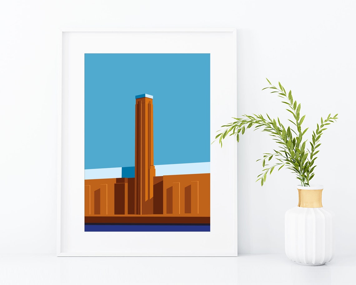 Tate Modern London Chimney Minimal Brick Skyline Illustration Poster - Image 2