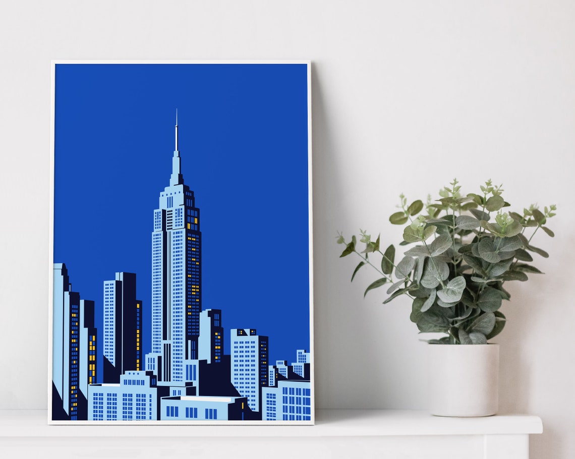 Empire State Building New York Night Skyline Lights Art Poster - Image 2