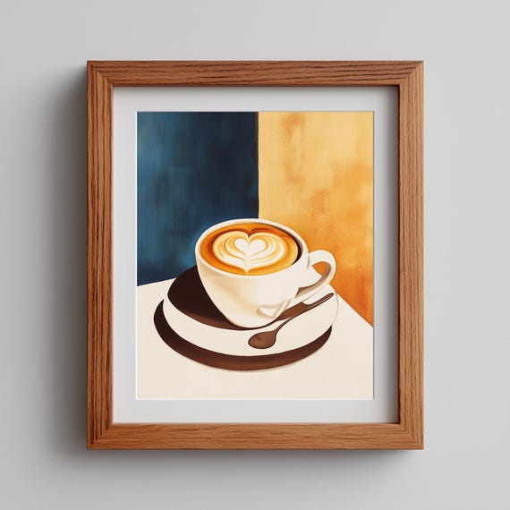 Coffee Cup Wall Art Modern Latte Painting Cozy Cafe Kitchen Decor Whimsical Shop Artwork 147