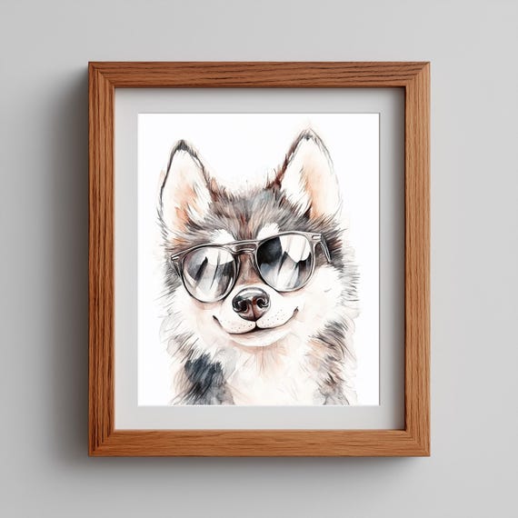 Husky Puppy Wall Art Watercolor Dog Portrait Painting Cute Pet Nursery Decor Artwork 223