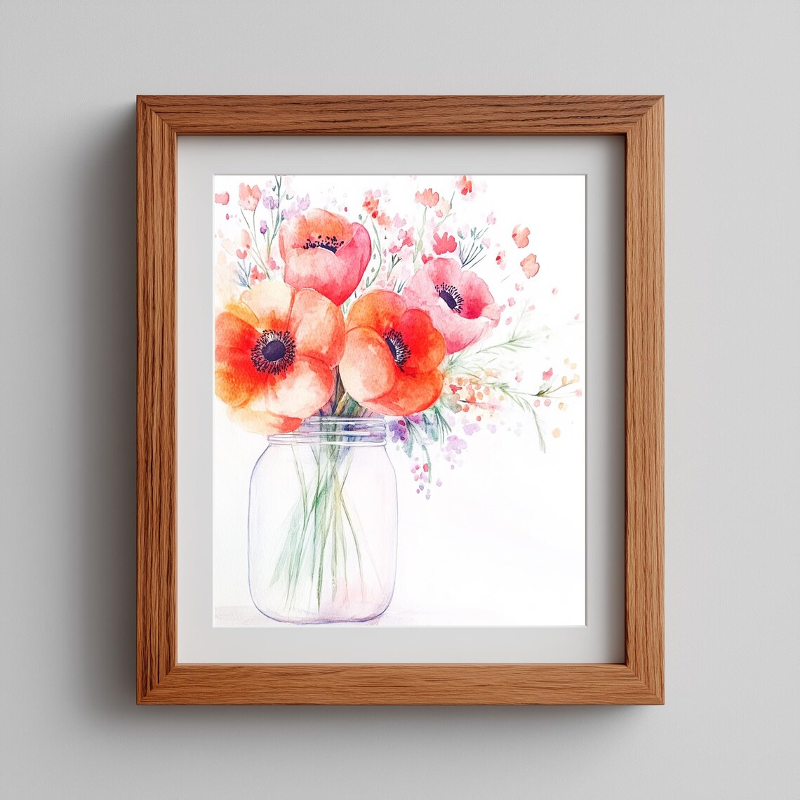 Orange Poppy Bouquet Watercolor Mason Jar Spring Floral Arrangement Poster