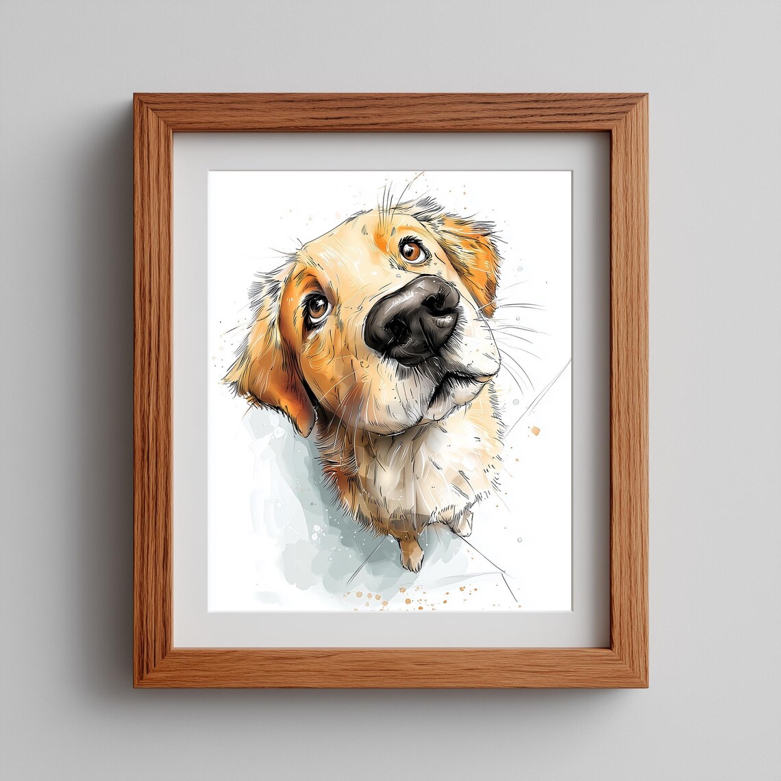 Golden Retriever Wall Art Print, Cute Watercolor