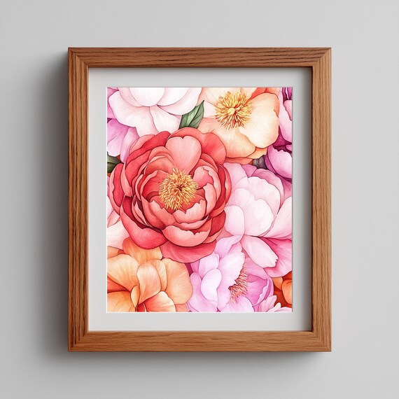 Golden Peach Rose Wall Art Warm Floral Painting Vintage Garden Bloom Decor Romantic Botanical Artwork 173