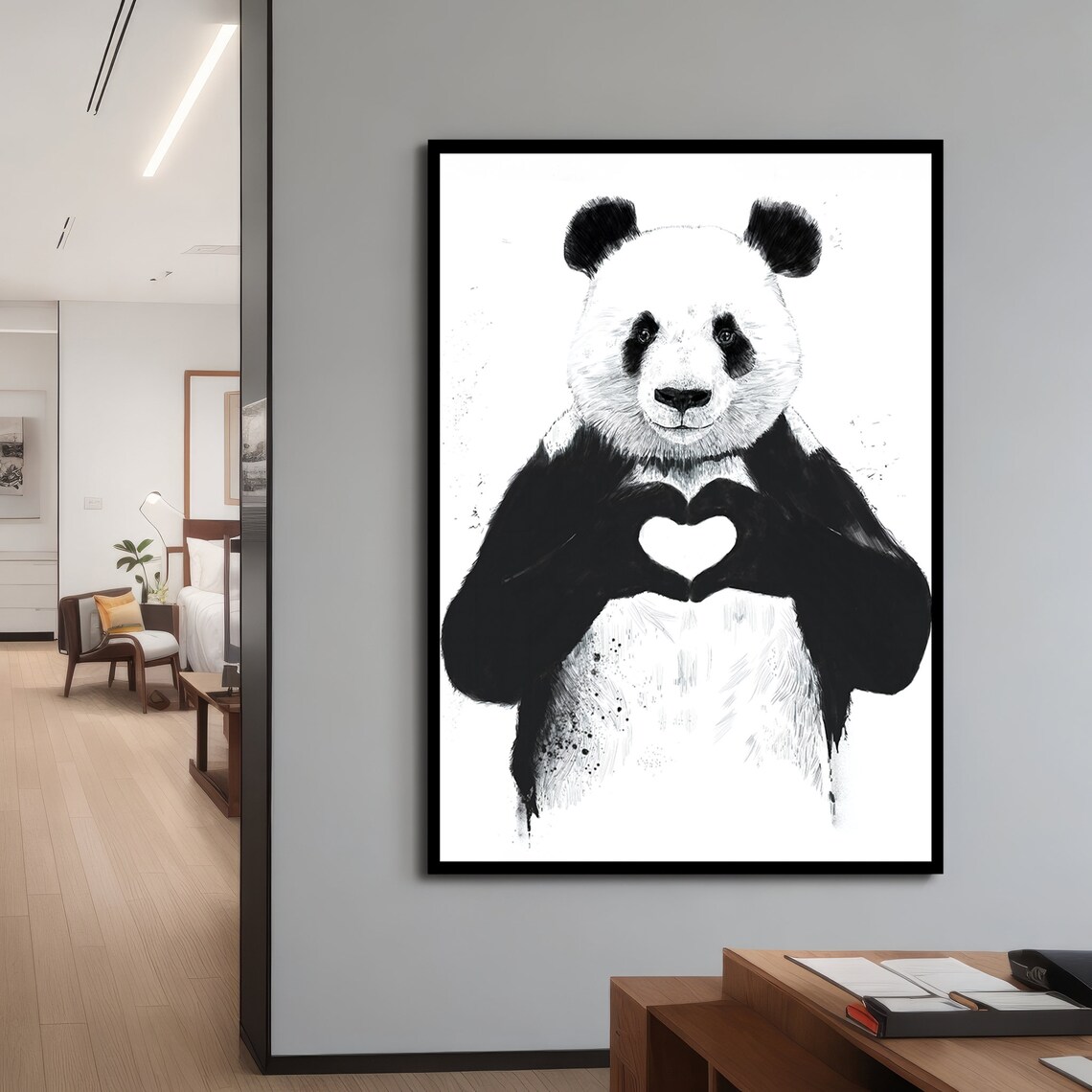 Adorable Panda With Heart, Charming Art Print - Image 4