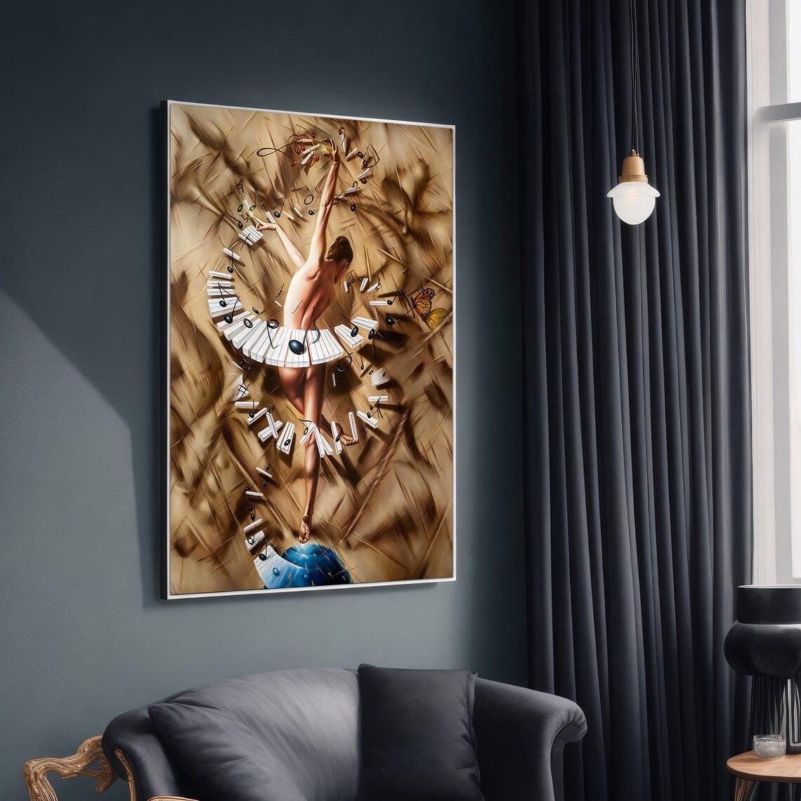 Surreal Ballet Dancer With Piano Keys, Art Print