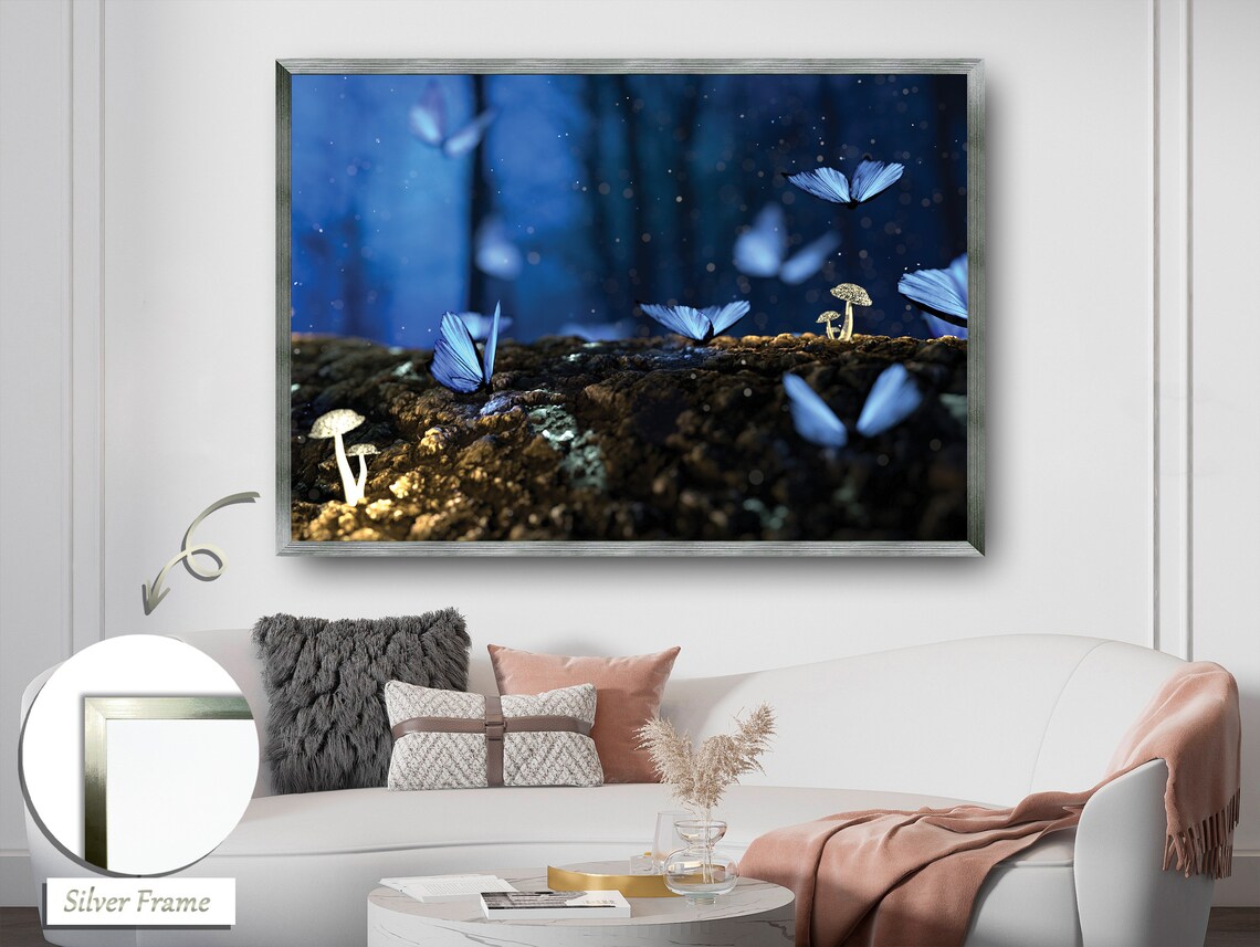 Luminous Night In The Forest, Firefly Butterflies Art Print - Image 2