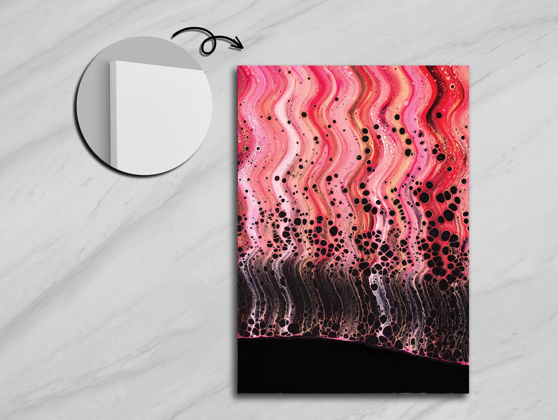 Red To Black Gradient Slalom Lines, Dots Wall Art