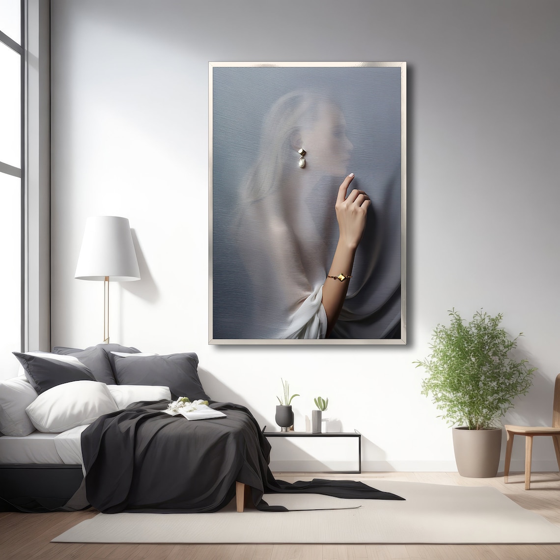 Elegant Woman Behind Glass, Modern Painting - Image 3