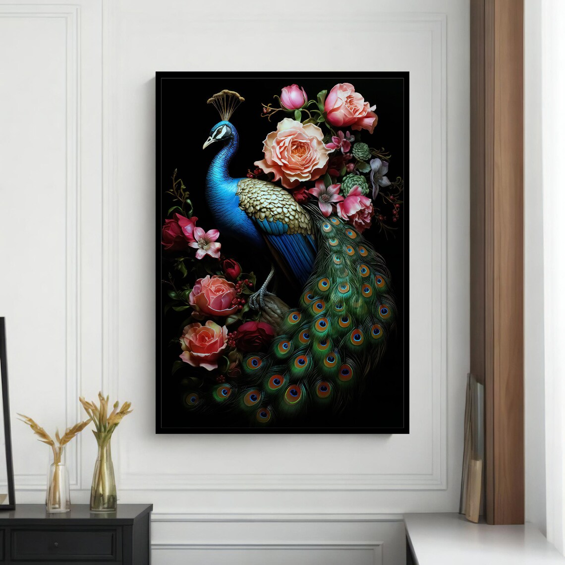 Regal Peacock Painting, Floral Animal Art - Image 4