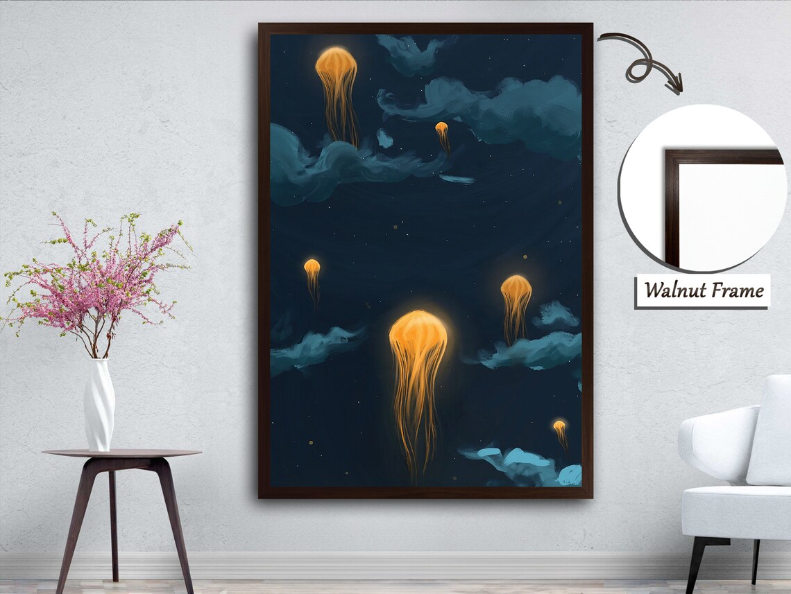 Jellyfish Rising To The Sky, Surreal Sea Life Art Print - Image 4