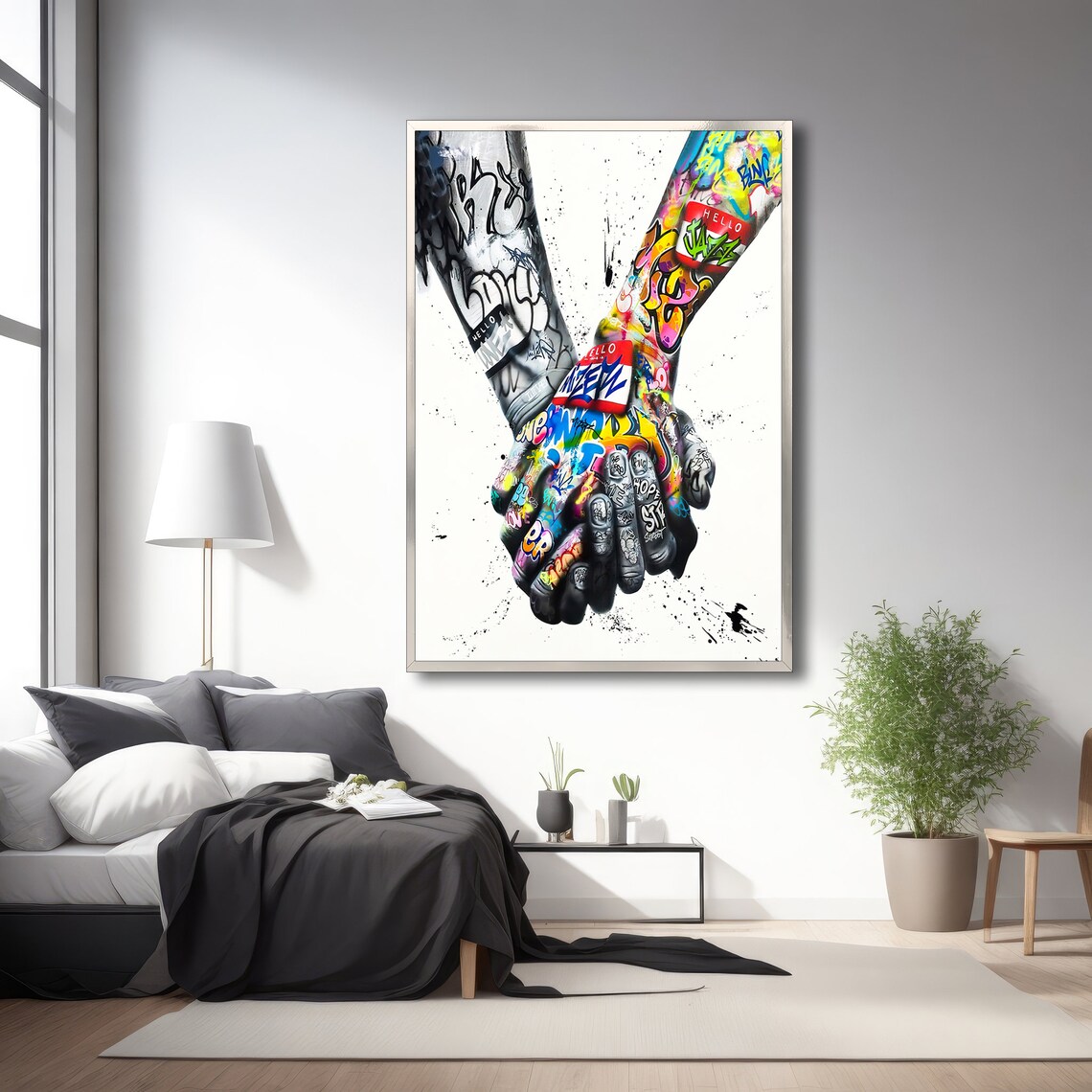 Holding Hands Graffiti Art, Bold Urban Decor - Image 3